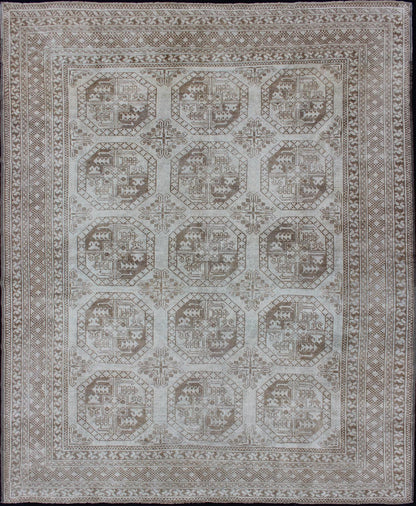 Turkish Rug With Multi - Medallions in Tribal Ersari Design With Brown & Neutrals. Keivan Woven Arts - Square shape Antique Turkish rug with Medallion and geometric Solar/Ersari design, rug EN - 293, country of origin / type: Turkey / Tribal, circa 1920 ... - Keivan Woven ArtsEN - 293 - 3429Rug