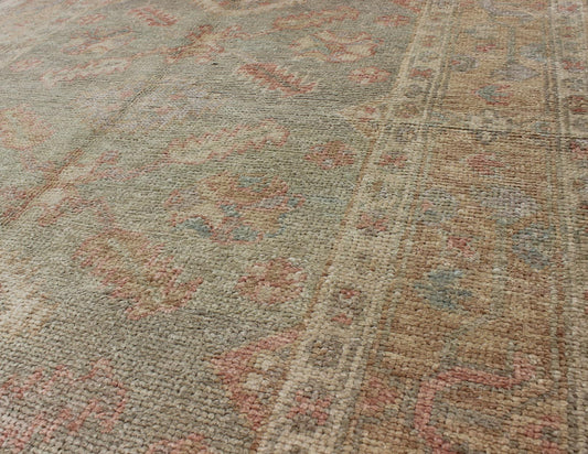 Turkish New Oushak Rug with Green, Neutral Colors and All - Over Flower Design kwarugs New Turkish Oushak rug with green and neutral color palette and all - over flower design, rug en - 302, country of origin / type: Turkey / Oushak This tradit... - Keivan Woven ArtsEN - 302 - 4378Rug