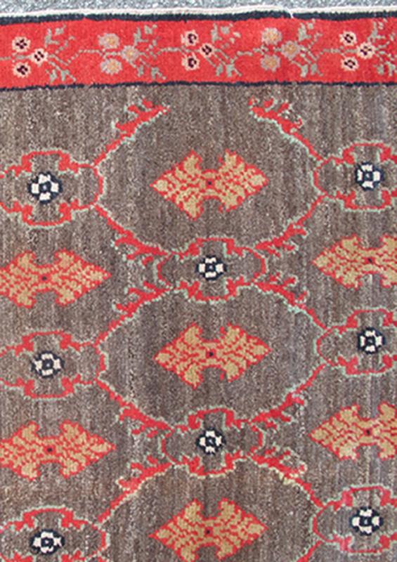 Vintage Turkish Tulu Rug with a Modern Design in Gray Background & Red Border. Vintage Turkish Tulu rug with a modern design in charcoal background All - over design vintage Turkish modern rug EN - 306, country of origin / type: Turkey / Oushak, cir... - Keivan Woven ArtsEN - 306 - 4390Rug