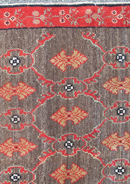 Vintage Turkish Tulu Rug with a Modern Design in Gray Background & Red Border. Vintage Turkish Tulu rug with a modern design in charcoal background All - over design vintage Turkish modern rug EN - 306, country of origin / type: Turkey / Oushak, cir... - Keivan Woven ArtsEN - 306 - 4390Rug