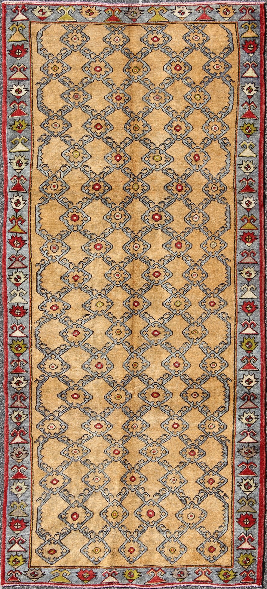Colorful Turkish Oushak Runner with Striking Yellow Field and Geometric Motifs Turkish Oushak Runner with Striking Yellow Field and Geometric Motifs rug/en - 323 origin/ turkey kwarugs This Turkish Oushak rug features a bold collection of ... - Keivan Woven ArtsEN - 323 - 4398Rug