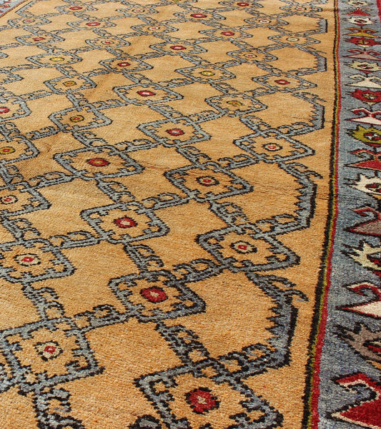 Colorful Turkish Oushak Runner with Striking Yellow Field and Geometric Motifs Turkish Oushak Runner with Striking Yellow Field and Geometric Motifs rug/en - 323 origin/ turkey kwarugs This Turkish Oushak rug features a bold collection of ... - Keivan Woven ArtsEN - 323 - 4398Rug