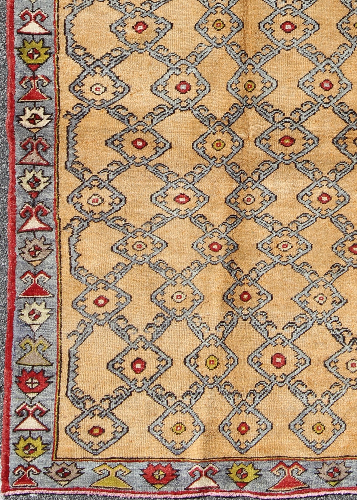 Colorful Turkish Oushak Runner with Striking Yellow Field and Geometric Motifs Turkish Oushak Runner with Striking Yellow Field and Geometric Motifs rug/en - 323 origin/ turkey kwarugs This Turkish Oushak rug features a bold collection of ... - Keivan Woven ArtsEN - 323 - 4398Rug