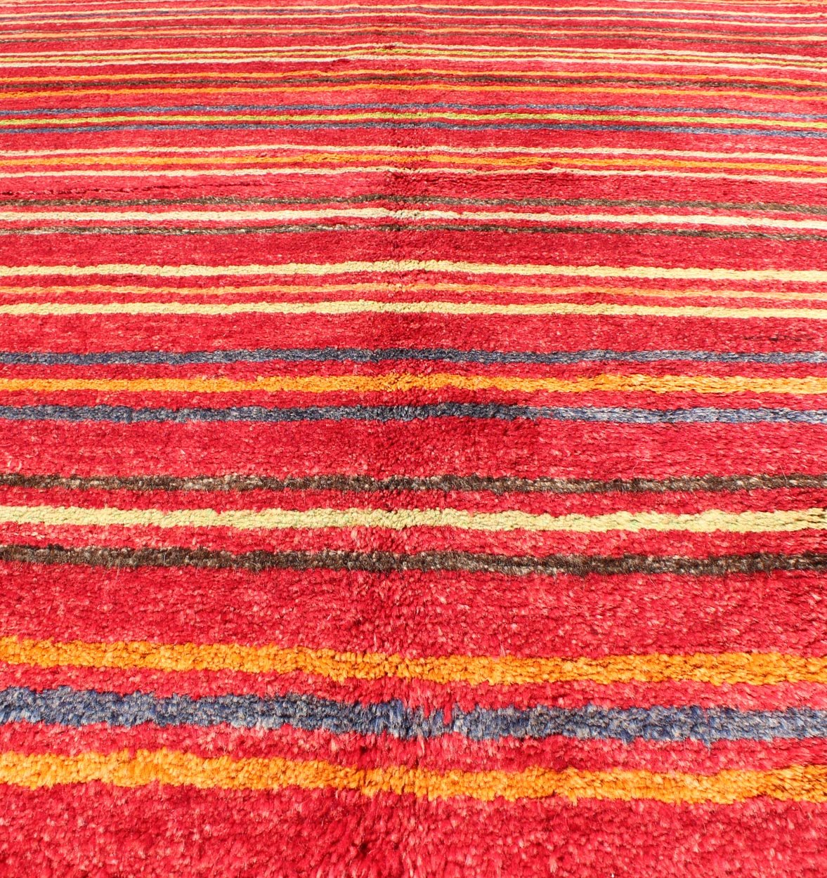Turkish Tulu Carpet with Colorful Striped Pattern in Red, Orange, Blue, Green Striped Colored Tulu Carpet from Turkey in Blue, Green and Orange rug/en - 3271 origin/turkey This charming high - pile Tulu rug is handwoven from wool in a soft an... - Keivan Woven ArtsEN - 3271 - 5460Rug