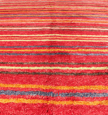 Turkish Tulu Carpet with Colorful Striped Pattern in Red, Orange, Blue, Green Striped Colored Tulu Carpet from Turkey in Blue, Green and Orange rug/en - 3271 origin/turkey This charming high - pile Tulu rug is handwoven from wool in a soft an... - Keivan Woven ArtsEN - 3271 - 5460Rug
