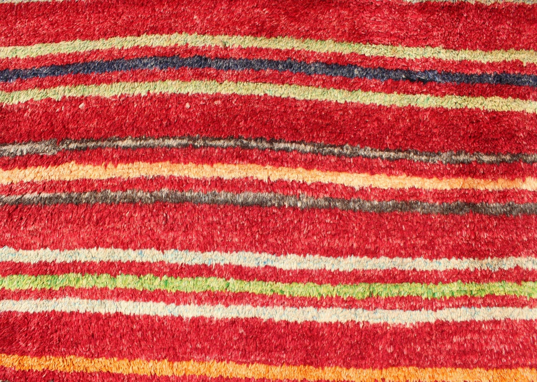 Turkish Tulu Carpet with Colorful Striped Pattern in Red, Orange, Blue, Green Striped Colored Tulu Carpet from Turkey in Blue, Green and Orange rug/en - 3271 origin/turkey This charming high - pile Tulu rug is handwoven from wool in a soft an... - Keivan Woven ArtsEN - 3271 - 5460Rug