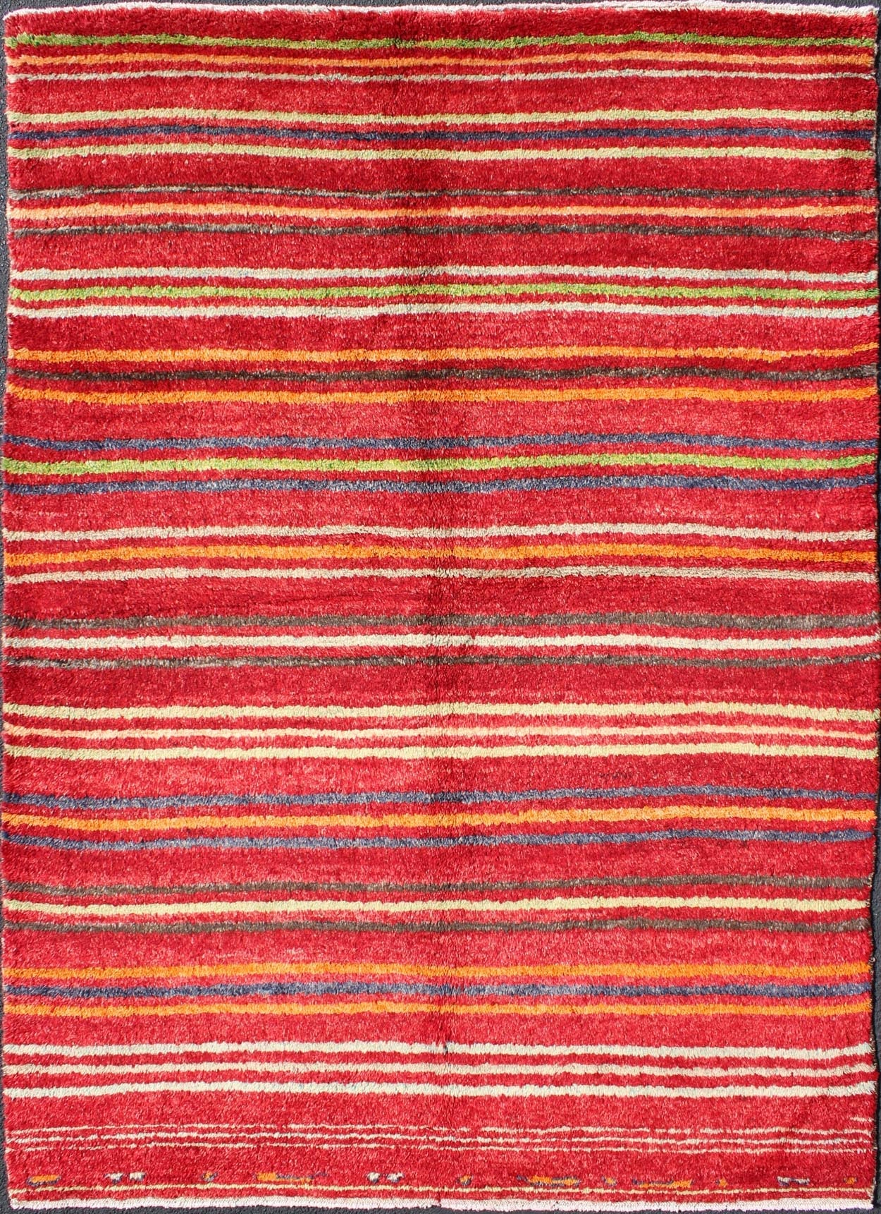 Turkish Tulu Carpet with Colorful Striped Pattern in Red, Orange, Blue, Green Striped Colored Tulu Carpet from Turkey in Blue, Green and Orange rug/en - 3271 origin/turkey This charming high - pile Tulu rug is handwoven from wool in a soft an... - Keivan Woven ArtsEN - 3271 - 5460Rug
