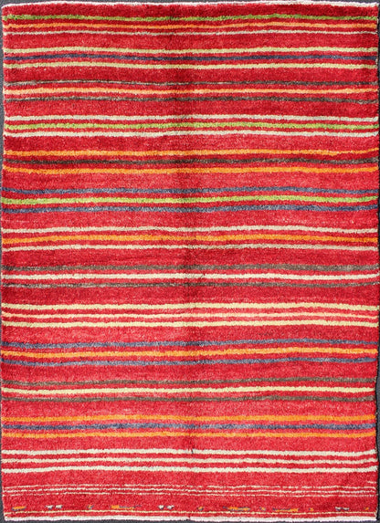 Turkish Tulu Carpet with Colorful Striped Pattern in Red, Orange, Blue, Green Striped Colored Tulu Carpet from Turkey in Blue, Green and Orange rug/en - 3271 origin/turkey This charming high - pile Tulu rug is handwoven from wool in a soft an... - Keivan Woven ArtsEN - 3271 - 5460Rug