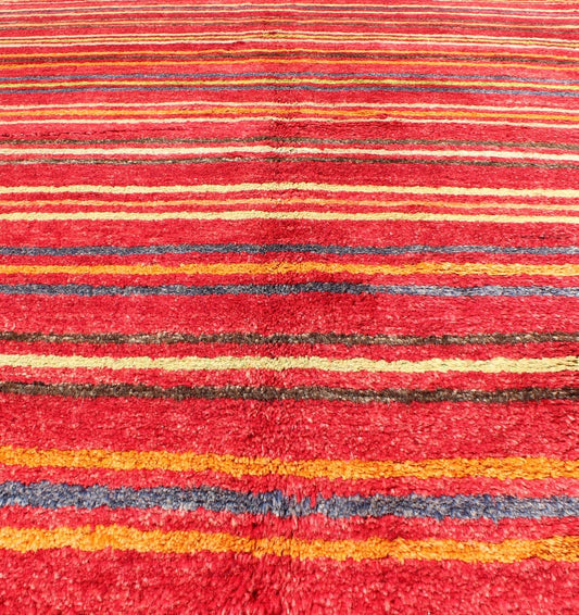 Turkish Tulu Carpet with Colorful Striped Pattern in Red, Orange, Blue, Green Striped Colored Tulu Carpet from Turkey in Blue, Green and Orange rug/en - 3271 origin/turkey This charming high - pile Tulu rug is handwoven from wool in a soft an... - Keivan Woven ArtsEN - 3271 - 5460