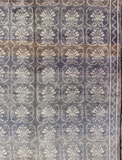 Vintage Turkish Tulu rug with all - over blossom design in dark gray and cream, rug en - 3272, country of origin type: Turkey Oushak, circa 1940 This Tulu carpet (circa mid - 20th century) features an all - over pattern of interconnected, vertically - arr... - Keivan Woven ArtsEN - 3272 - 5466Rug