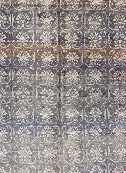 Vintage Turkish Tulu rug with all - over blossom design in dark gray and cream, rug en - 3272, country of origin type: Turkey Oushak, circa 1940 This Tulu carpet (circa mid - 20th century) features an all - over pattern of interconnected, vertically - arr... - Keivan Woven ArtsEN - 3272 - 5466Rug