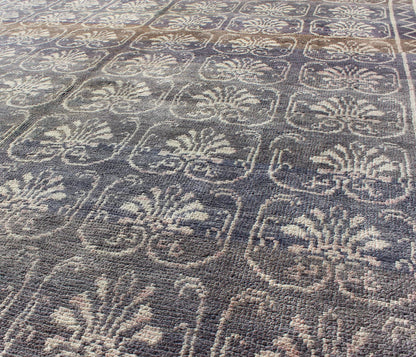 Vintage Turkish Tulu rug with all - over blossom design in dark gray and cream, rug en - 3272, country of origin type: Turkey Oushak, circa 1940 This Tulu carpet (circa mid - 20th century) features an all - over pattern of interconnected, vertically - arr... - Keivan Woven ArtsEN - 3272 - 5466Rug