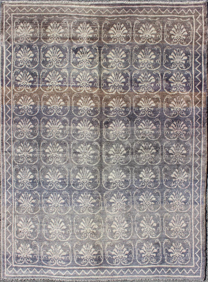 Vintage Turkish Tulu rug with all - over blossom design in dark gray and cream, rug en - 3272, country of origin type: Turkey Oushak, circa 1940 This Tulu carpet (circa mid - 20th century) features an all - over pattern of interconnected, vertically - arr... - Keivan Woven ArtsEN - 3272 - 5466Rug