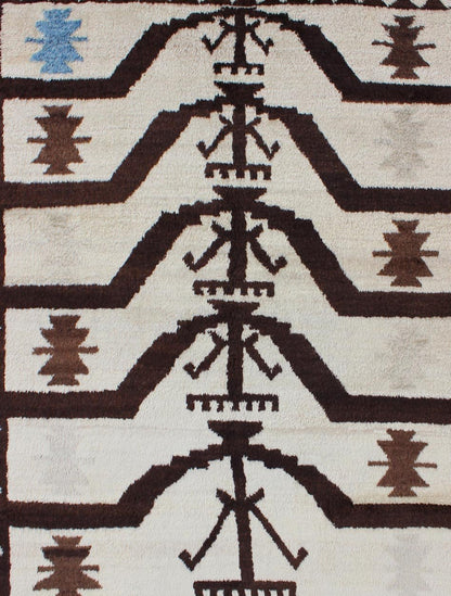 Turkish Tulu Carpet with Mid Century Modern Design in Brown, Off - White and Blue. Vintage Tulu in Natural colors of brown, off white in mid century modern Design. Keivan Woven Arts rug/EN - 3303 origin/turkey Tulu rugs, The wool used in these ... - Keivan Woven ArtsEN - 3303 - 5985Rug