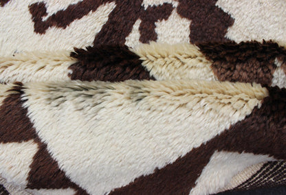 Turkish Tulu Carpet with Mid Century Modern Design in Brown, Off - White and Blue. Vintage Tulu in Natural colors of brown, off white in mid century modern Design. Keivan Woven Arts rug/EN - 3303 origin/turkey Tulu rugs, The wool used in these ... - Keivan Woven ArtsEN - 3303 - 5985Rug