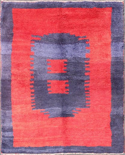 Turkish Tulu Rug with Modern Minimalist Design in Blue, Red and Luxurious Wool. Measures: 4'2 x 5'5 Fine wool and great condition Turkish Tulu Rug with a Modern Design, Keivan Woven Arts/ rug EN - 3305, country of origin / type: Turkey / T... - Keivan Woven ArtsEN - 3305 - 5482Rug