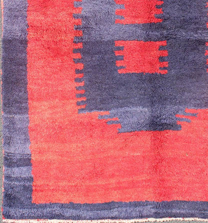 Turkish Tulu Rug with Modern Minimalist Design in Blue, Red and Luxurious Wool. Measures: 4'2 x 5'5 Fine wool and great condition Turkish Tulu Rug with a Modern Design, Keivan Woven Arts/ rug EN - 3305, country of origin / type: Turkey / T... - Keivan Woven ArtsEN - 3305 - 5482Rug