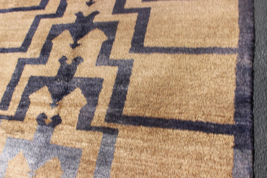 Square Mid - Century Modern Tulu Turkish Tulu with Tribal Pattern in Blue and Tan. This vintage Tulu from mid - 20th century Turkey boasts a mid century modern design with interconnected tribal pattern. The multi - tiered pattern consists of blue des... - Keivan Woven ArtsEN - 3306 - 5488Rug
