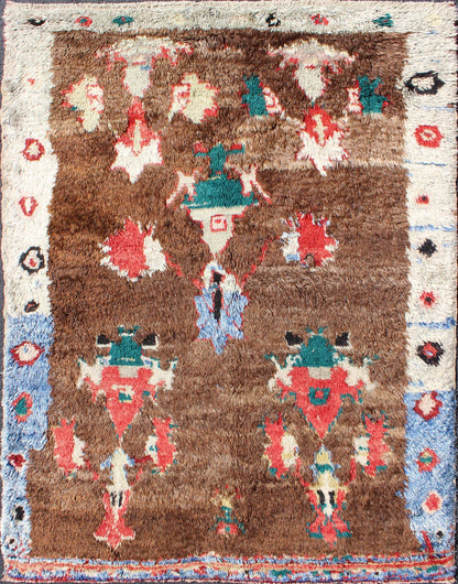 Colorful Antique Tulu Rug with Angora Wool Blend and Modern Tribal Design. Keivan Woven Arts Rug / EN - 3307. Mid - 20th Century Turkish Tulu Rug. Measures: 4'1 x 5'5. This antique Tulu rug showcases a free - spirited design with stunning colors of blu... - Keivan Woven ArtsEN - 3307 - 5492Rug