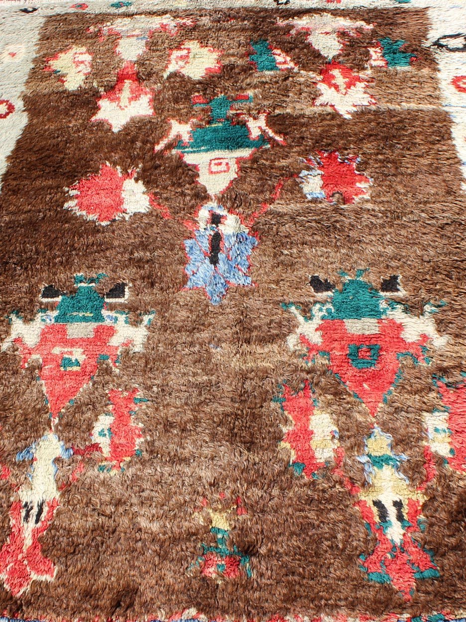 Colorful Antique Tulu Rug with Angora Wool Blend and Modern Tribal Design. Keivan Woven Arts Rug / EN - 3307. Mid - 20th Century Turkish Tulu Rug. Measures: 4'1 x 5'5. This antique Tulu rug showcases a free - spirited design with stunning colors of blu... - Keivan Woven ArtsEN - 3307 - 5492Rug