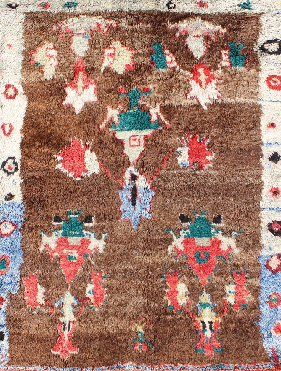 Colorful Antique Tulu Rug with Angora Wool Blend and Modern Tribal Design. Keivan Woven Arts Rug / EN - 3307. Mid - 20th Century Turkish Tulu Rug. Measures: 4'1 x 5'5. This antique Tulu rug showcases a free - spirited design with stunning colors of blu... - Keivan Woven ArtsEN - 3307 - 5492Rug