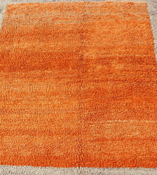 Squared Size Vintage Tulu with Minimalist Design Rug in Solid Orange and Taupe. Squared Size Minimalist Tulu rug. Vintage Tulu rug With Minimalist Design Rug in Solid Orange and Taupe. Keivan Woven Arts/ rug #EN - 3310, Origin/Turkey, Hand knotted v... - Keivan Woven ArtsEN - 3310 - 5502