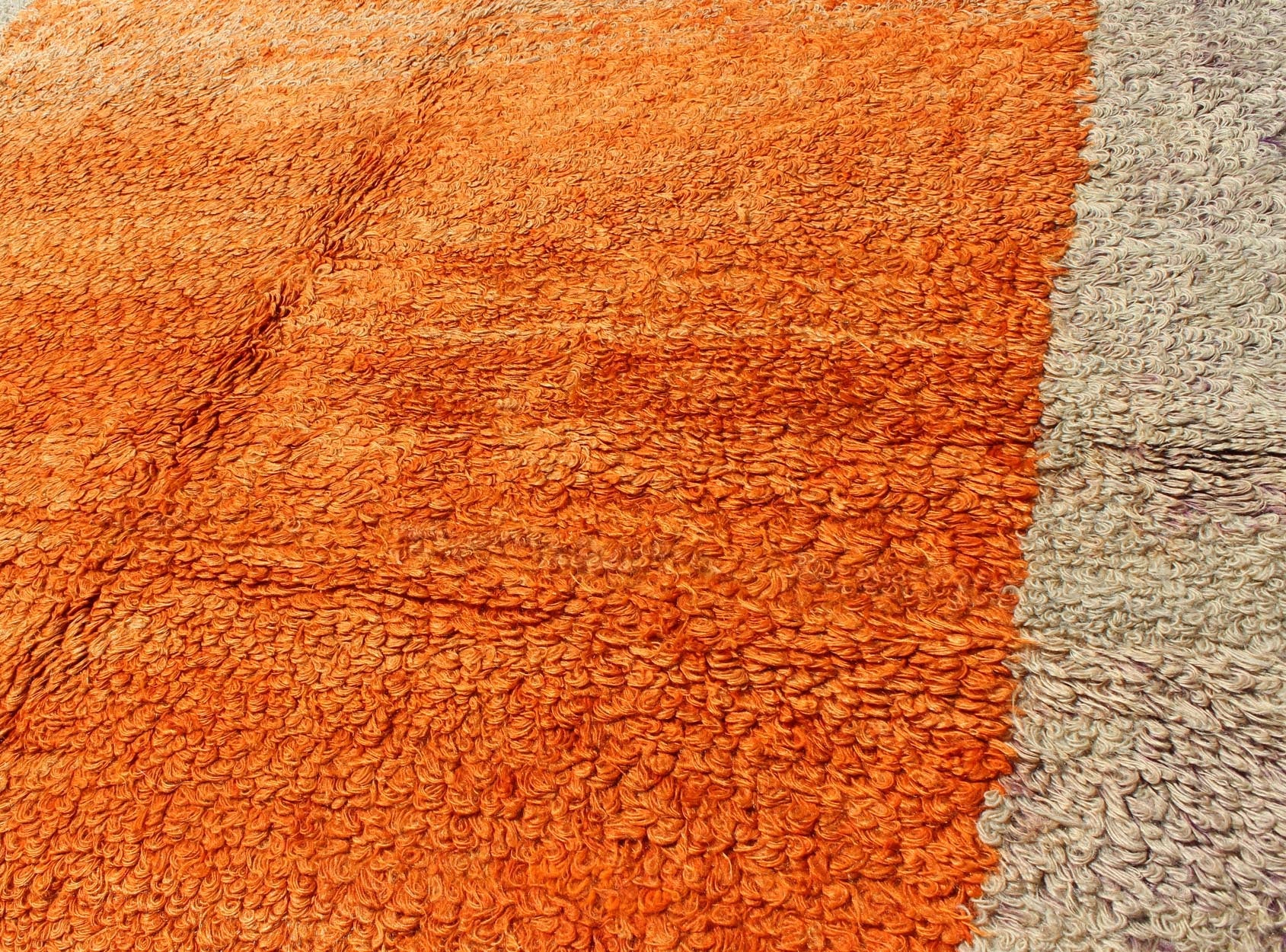 Squared Size Vintage Tulu with Minimalist Design Rug in Solid Orange and Taupe. Squared Size Minimalist Tulu rug. Vintage Tulu rug With Minimalist Design Rug in Solid Orange and Taupe. Keivan Woven Arts/ rug #EN - 3310, Origin/Turkey, Hand knotted v... - Keivan Woven ArtsEN - 3310 - 5502Rug