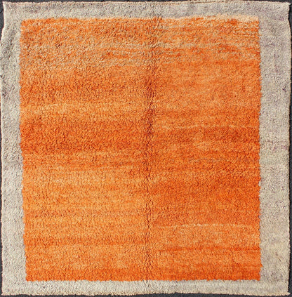 Squared Size Vintage Tulu with Minimalist Design Rug in Solid Orange and Taupe. Squared Size Minimalist Tulu rug. Vintage Tulu rug With Minimalist Design Rug in Solid Orange and Taupe. Keivan Woven Arts/ rug #EN - 3310, Origin/Turkey, Hand knotted v... - Keivan Woven ArtsEN - 3310 - 5502Rug