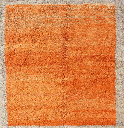 Squared Size Vintage Tulu with Minimalist Design Rug in Solid Orange and Taupe. Squared Size Minimalist Tulu rug. Vintage Tulu rug With Minimalist Design Rug in Solid Orange and Taupe. Keivan Woven Arts/ rug #EN - 3310, Origin/Turkey, Hand knotted v... - Keivan Woven ArtsEN - 3310 - 5502Rug