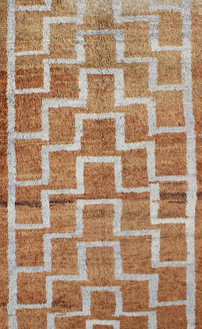 This vintage Tulu from mid - 20th century Turkey boasts an interconnected tribal pattern. The multi - tiered pattern consists of ivory outlines set on a light orange field. The contrast of color adds a particular depth to accentuate the unique style of thi... - Keivan Woven ArtsEN - 3313 - 5514Rug