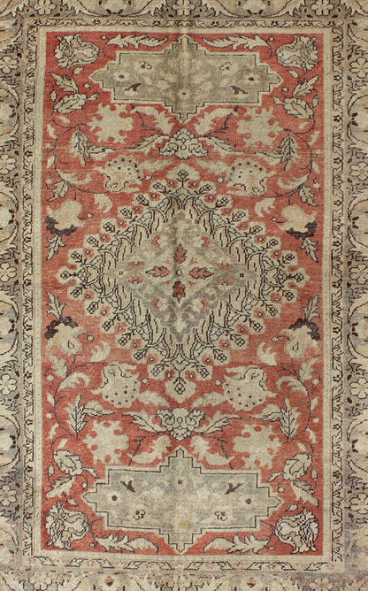 Antique Turkish Oushak Rug with Geometric Medallion and Floral Designs Stylized Turkish Oushak rug with diamond medallion and floral designs, Keivan Woven Arts / rug en - 335, country of origin / type: Turkey / Oushak, circa 1930 This fine ... - Keivan Woven ArtsEN - 335 - 5257Rug
