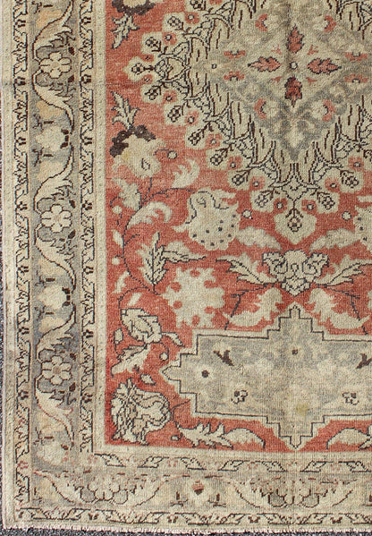 Antique Turkish Oushak Rug with Geometric Medallion and Floral Designs Stylized Turkish Oushak rug with diamond medallion and floral designs, Keivan Woven Arts / rug en - 335, country of origin / type: Turkey / Oushak, circa 1930 This fine ... - Keivan Woven ArtsEN - 335 - 5257Rug