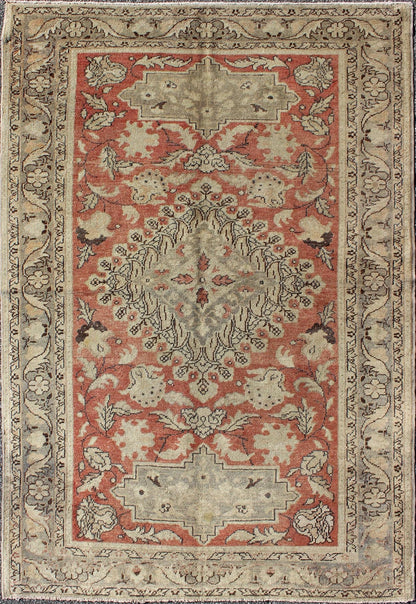 Antique Turkish Oushak Rug with Geometric Medallion and Floral Designs Stylized Turkish Oushak rug with diamond medallion and floral designs, Keivan Woven Arts / rug en - 335, country of origin / type: Turkey / Oushak, circa 1930 This fine ... - Keivan Woven ArtsEN - 335 - 5257Rug