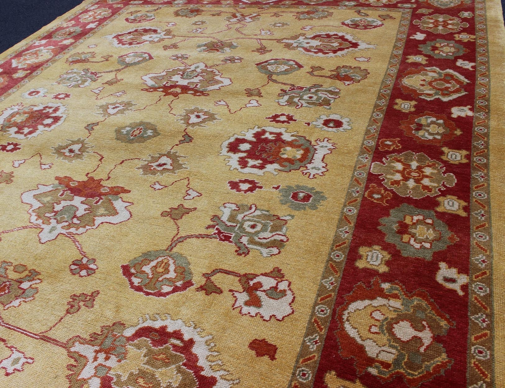 Turkish Oushak Rug with Red and Gold Color Palette and All - Over Flower Design. Turkish Oushak Rug, Keivan Woven Arts / rug EN - 340, country of origin / type: Turkey / Oushak. Measures: 10'10 x 15'. This traditional Oushak rug from Turkey f... - Keivan Woven ArtsEN - 340 - 4406Rug