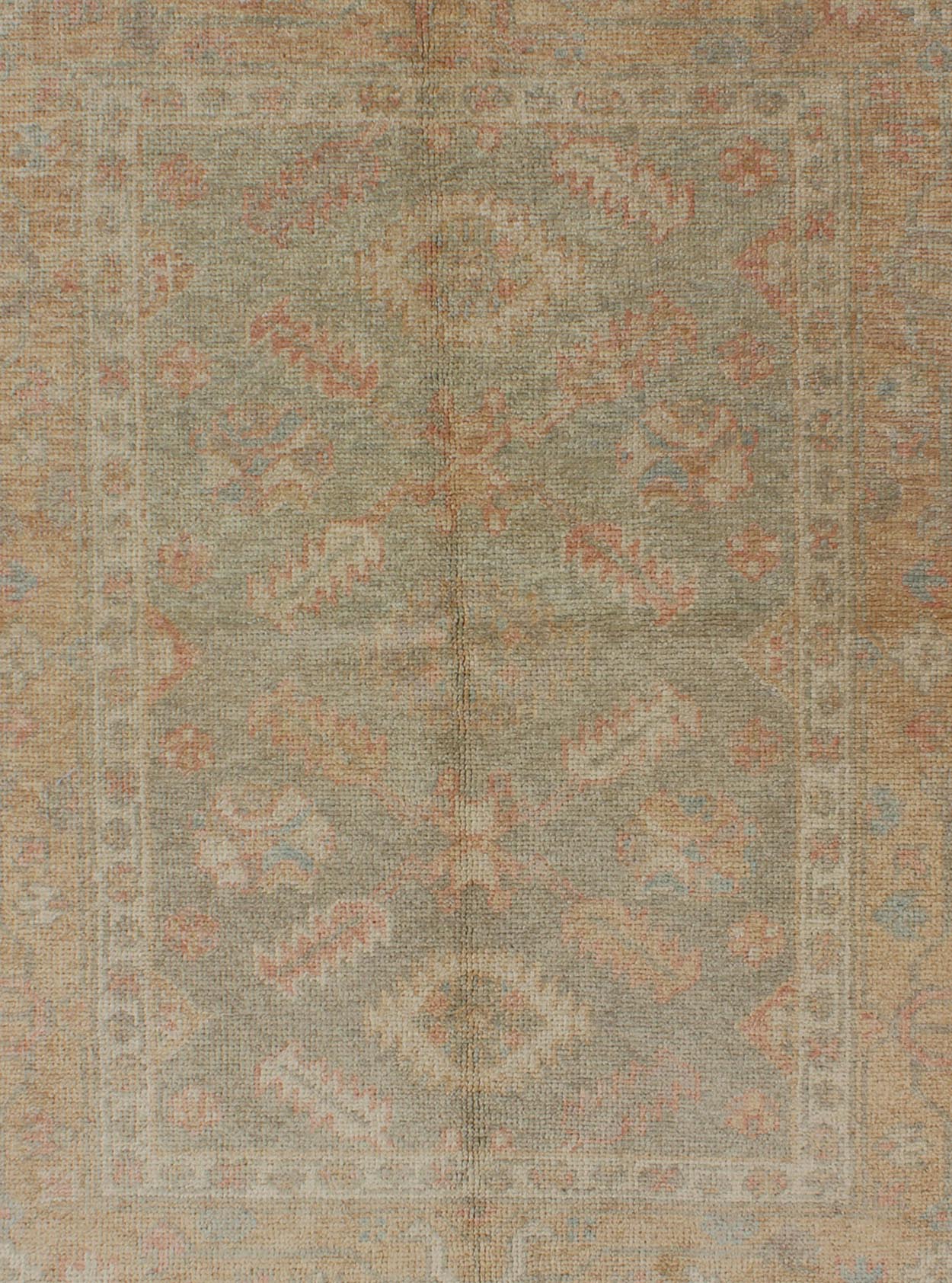 Turkish Oushak Reproduction Rug with Garden Design Floral Reproduction Oushak Rug from Turkey, rug EN - 345, country of origin / type: Turkey / Oushak, circa 2000 This reproduction Turkish Oushak rug features a garden - inspired design of va... - Keivan Woven ArtsEN - 345 - 4412Rug