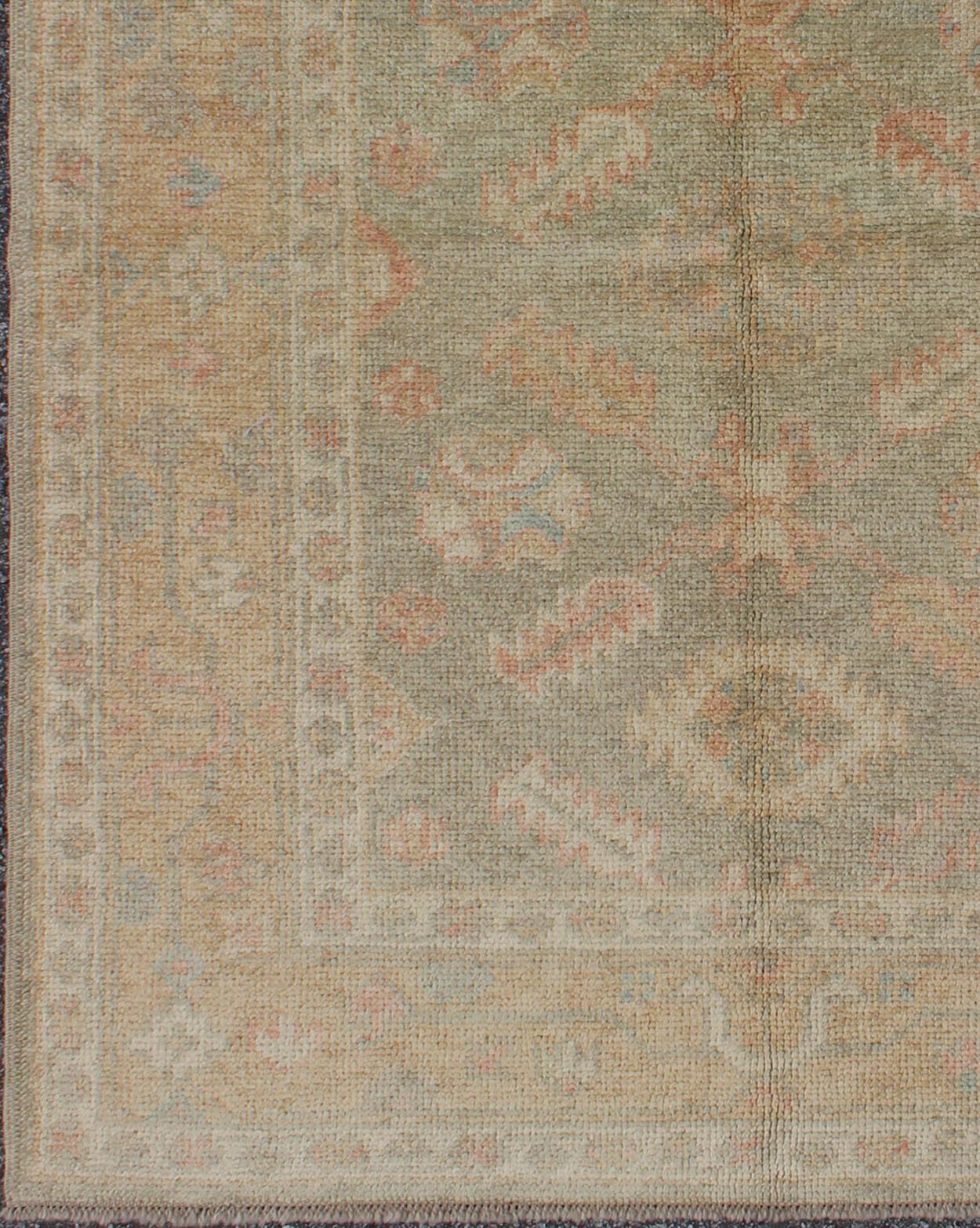 Turkish Oushak Reproduction Rug with Garden Design Floral Reproduction Oushak Rug from Turkey, rug EN - 345, country of origin / type: Turkey / Oushak, circa 2000 This reproduction Turkish Oushak rug features a garden - inspired design of va... - Keivan Woven ArtsEN - 345 - 4412Rug