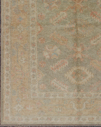 Turkish Oushak Reproduction Rug with Garden Design Floral Reproduction Oushak Rug from Turkey, rug EN - 345, country of origin / type: Turkey / Oushak, circa 2000 This reproduction Turkish Oushak rug features a garden - inspired design of va... - Keivan Woven ArtsEN - 345 - 4412Rug