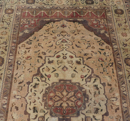 Turkish Oushak Rug Vintage with Layered Medallion in Ivory, Red, Blue and Olive, rug en - 421, country of origin / type: Turkey / Oushak, circa mid - 20th century This vintage Turkish Oushak rug (circa mid - 20th century) features a unique blend of co... - Keivan Woven ArtsEN - 421 - 4824Rug