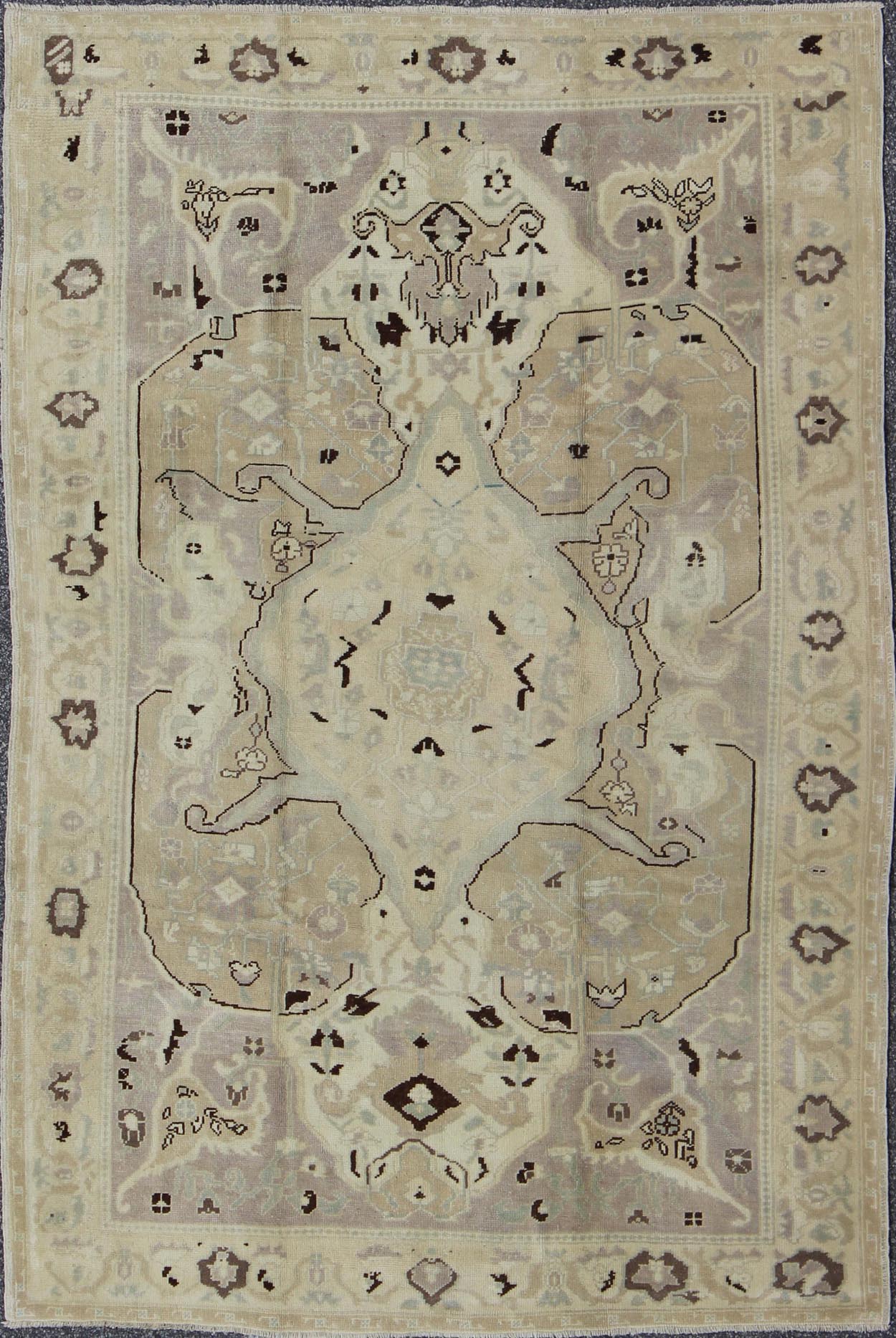 Earthy Vintage Turkish Oushak Carpet with Multi - Medallions and Neutral Colors Vintage Turkish Oushak Carpet in Neutral Colors rug/en - 4365 origin/turkey kwarugs Produced in mid - 20th century Turkey, this earthy vintage Oushak is characte... - Keivan Woven ArtsEN - 4365 - 1622Rug