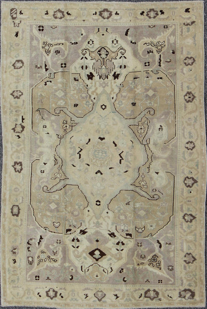 Earthy Vintage Turkish Oushak Carpet with Multi - Medallions and Neutral Colors Vintage Turkish Oushak Carpet in Neutral Colors rug/en - 4365 origin/turkey kwarugs Produced in mid - 20th century Turkey, this earthy vintage Oushak is characte... - Keivan Woven ArtsEN - 4365 - 1622Rug