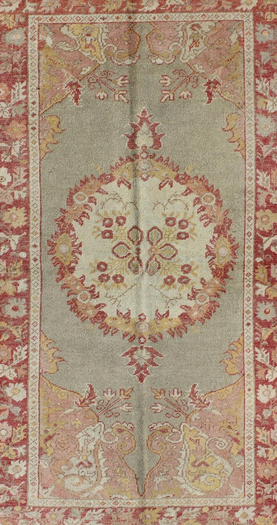 Turkish Oushak vintage rug with floral medallion design in red and light blue, rug en - 461, country of origin / type: Turkey / Oushak, circa mid - 20th century This vintage Turkish Oushak carpet (circa mid - 20th century) features a central medallion... - Keivan Woven ArtsEN - 461 - 9282Rug