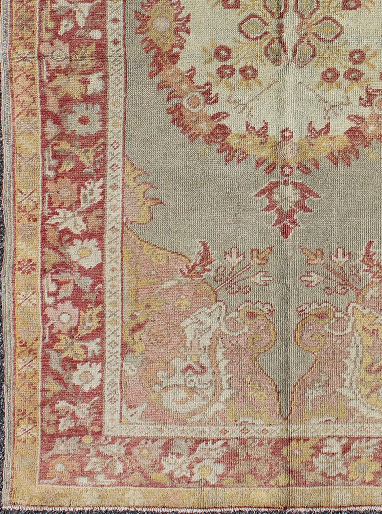 Turkish Oushak vintage rug with floral medallion design in red and light blue, rug en - 461, country of origin / type: Turkey / Oushak, circa mid - 20th century This vintage Turkish Oushak carpet (circa mid - 20th century) features a central medallion... - Keivan Woven ArtsEN - 461 - 9282Rug