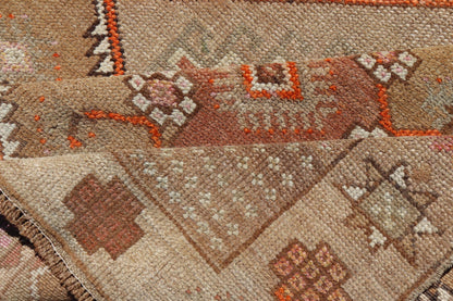 Vintage Turkish Kars Gallery Runner in Brown Color, Tan, Taupe and Orange. Keivan Woven Arts rug EN - 4655, country of origin / type: Turkey / Kars, circa 1950 Measures: 5'9 x 13'4 This vintage gallery runner features an assortment of tribal and g... - Keivan Woven ArtsEN - 4655 - 17436Rug