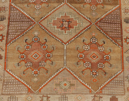 Vintage Turkish Kars Gallery Runner in Brown Color, Tan, Taupe and Orange. Keivan Woven Arts rug EN - 4655, country of origin / type: Turkey / Kars, circa 1950 Measures: 5'9 x 13'4 This vintage gallery runner features an assortment of tribal and g... - Keivan Woven ArtsEN - 4655 - 17436Rug