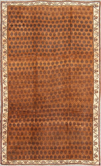Vintage Turkish Kars rug with modern Latticework pattern in shades of brown, Keivan Woven Arts / rug EN - 480, country of origin / type: Turkey / Oushak, circa mid - 20th century. Set on a brown field with an all - over modern/Mid - Century Modern patte... - Keivan Woven ArtsEN - 480 - 6608Rug