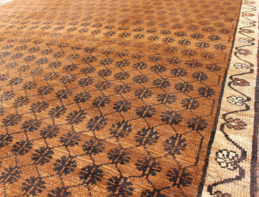 Vintage Turkish Kars rug with modern Latticework pattern in shades of brown, Keivan Woven Arts / rug EN - 480, country of origin / type: Turkey / Oushak, circa mid - 20th century. Set on a brown field with an all - over modern/Mid - Century Modern patte... - Keivan Woven ArtsEN - 480 - 6608Rug