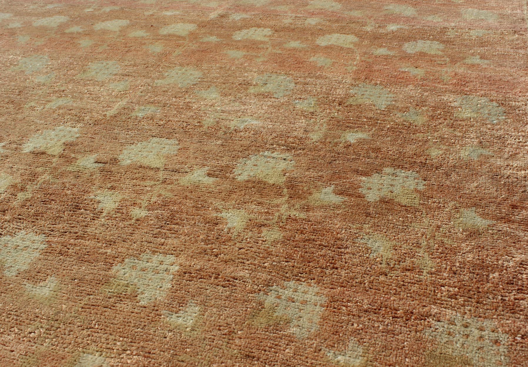 Vintage Turkish Konya Rug with All - Over Rose Design in Tangerine & light green Colors. Keivan Woven Arts/ Rug/ EN - 507, Country/type/ Konya Rug, vintage Turkish rug. Measures: 3'7 x 5'4. This vintage Konya rug, from central Anatolia, poss... - Keivan Woven ArtsEN - 507 - 4422Rug