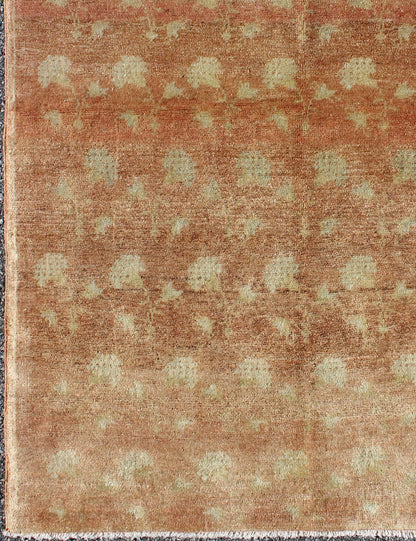 Vintage Turkish Konya Rug with All - Over Rose Design in Tangerine & light green Colors. Keivan Woven Arts/ Rug/ EN - 507, Country/type/ Konya Rug, vintage Turkish rug. Measures: 3'7 x 5'4. This vintage Konya rug, from central Anatolia, poss... - Keivan Woven ArtsEN - 507 - 4422Rug