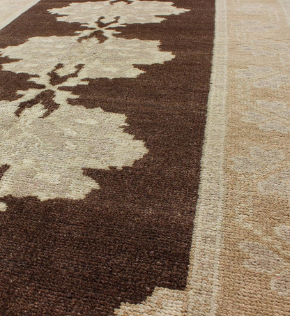Brown Background Vintage Turkish Oushak Runner with Medallions in Gray and Ivory, rug en - 604, country of origin / type: Turkey / Oushak, circa mid - 20th century This beautiful vintage Oushak runner from mid - 20th century Turkey features a Classic ... - Keivan Woven ArtsEN - 604 - 4446Rug