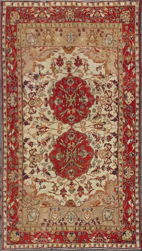 Antique Turkish Sivas Rug with Red, Taupe, Light Green and Cream Colors Antique Turkish Sivas Rug, rug EN - 614, country of origin / type: Turkey / Oushak, circa Mid - 20th Century. Measures: 6'7 x 11'6. This Turkish Sivas/Sevas rug is... - Keivan Woven ArtsEN - 614 - 4838Rug